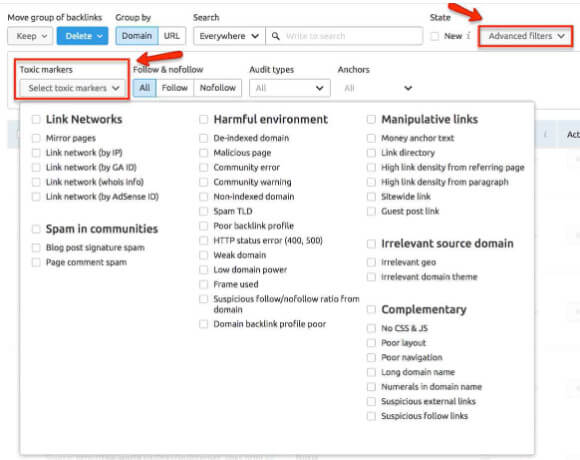 Poor quality backlinks searching tool