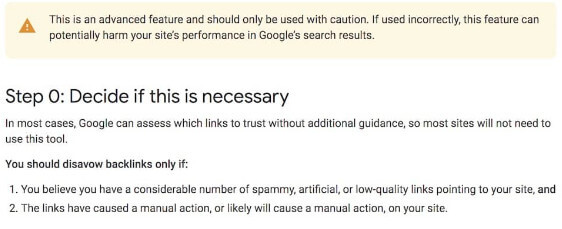 Step 0 of disavowing links process