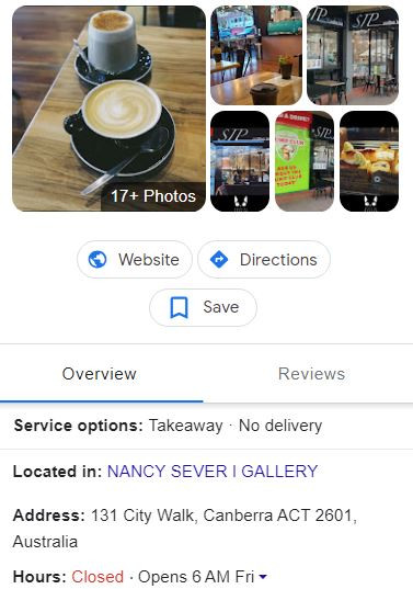 local restaurant card in Google search