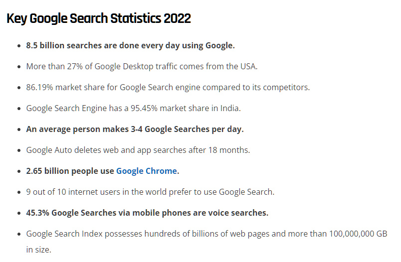 Key Google Search Statistics 2022